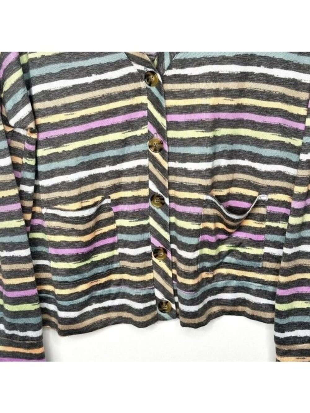 Joyspun Hacci Cardigan Womens Medium Rainbow Stripe Colorful V Neck Soft Knit - Picture 4 of 10